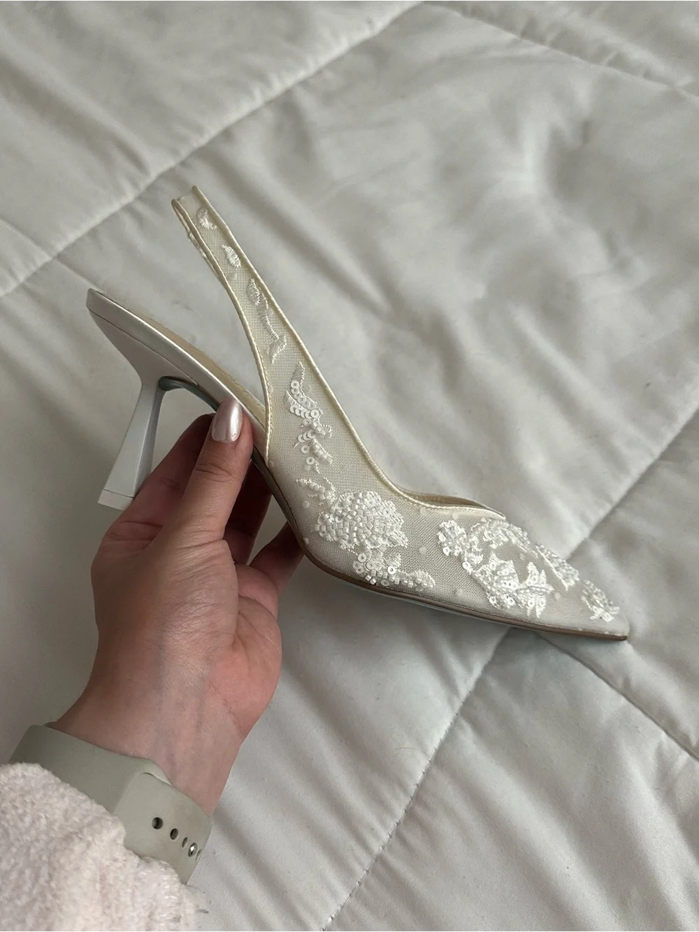 Betsey Johnson Ivory Beaded Pointed Slingback Heels - Picture 4 of 7